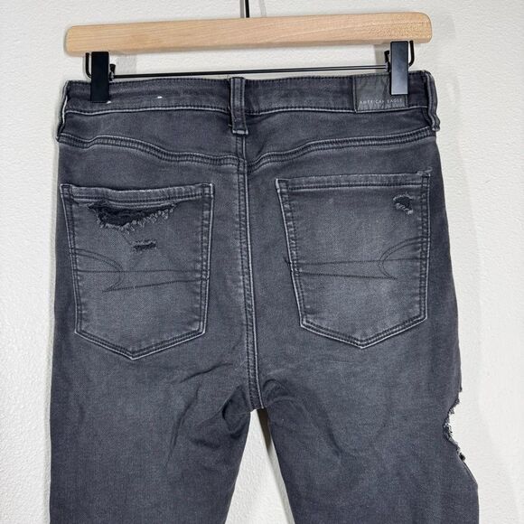 American Eagle Super High Rise Jegging Jeans Black Distressed Stretch Size 6 - Picture 6 of 8